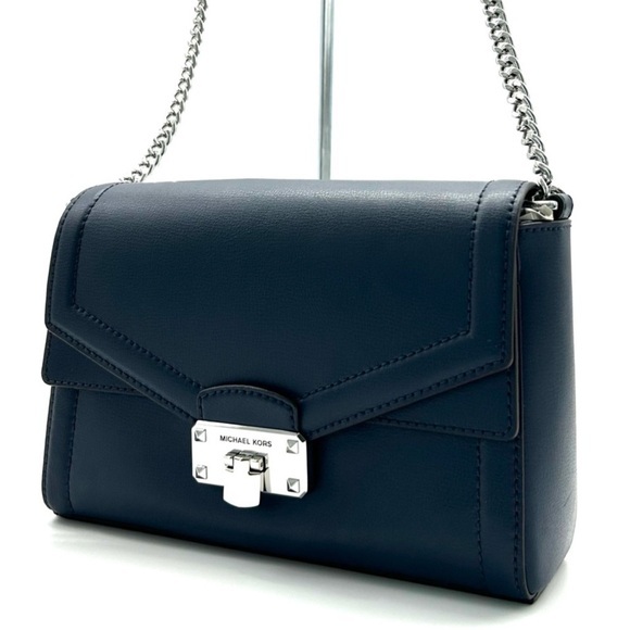 Michael Kors Handbags - Michael Kors Kinsley leather Medium shoulder Flap Crossbody Bag Navy Blue
